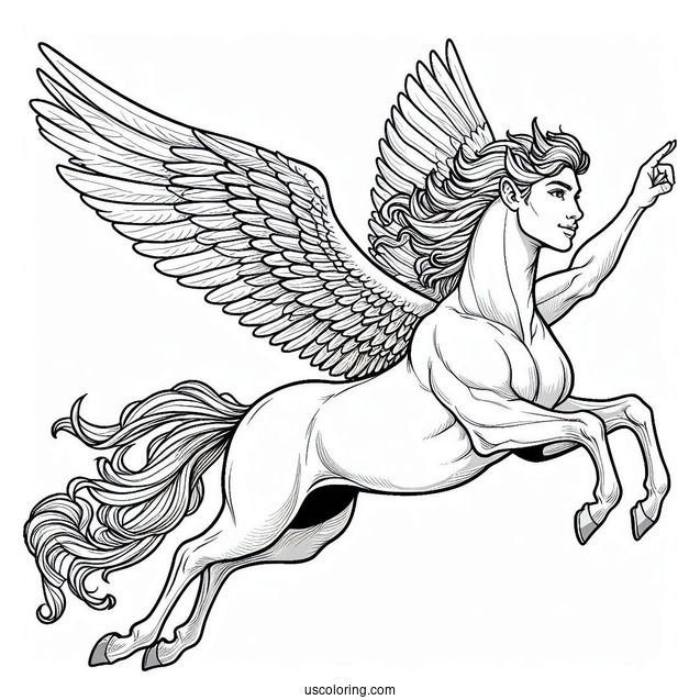 Men Flying On Pegasus Coloring Page
