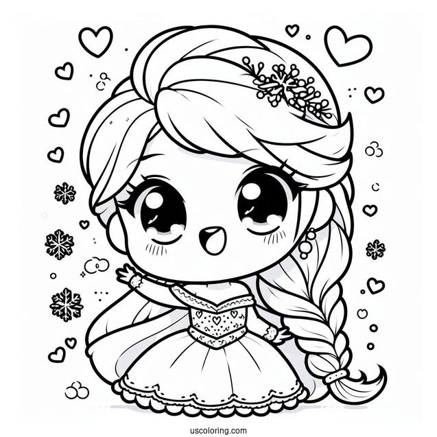 Cute Kawaii Young Elsa Coloring Page