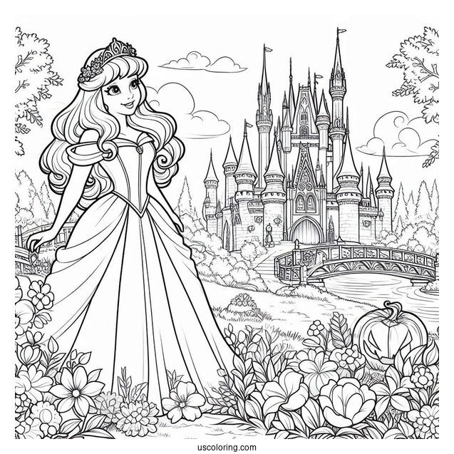 Disney Princess Aurora In Spring Coloring Page Garden Outside The Castle
