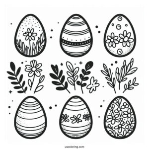 Easy Six Easter Eggs Coloring Page For Preschoolers