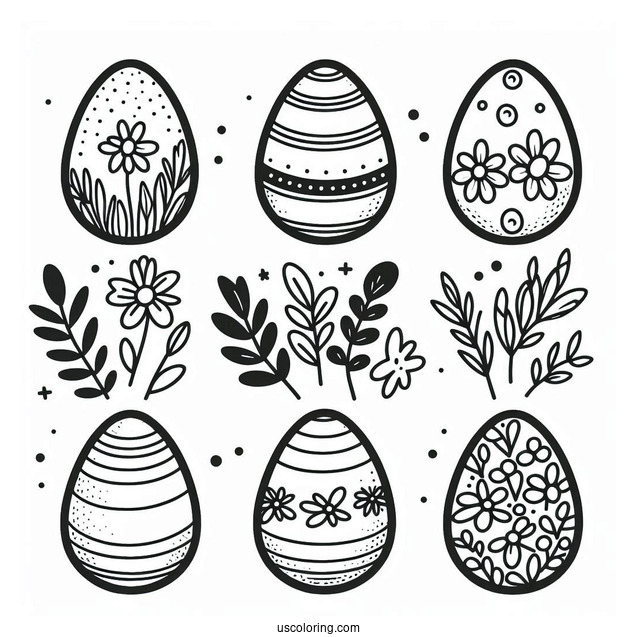 Easy Six Easter Eggs Coloring Page For Preschoolers