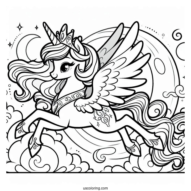 Princess Celestia Coloring Page Flying For Kids