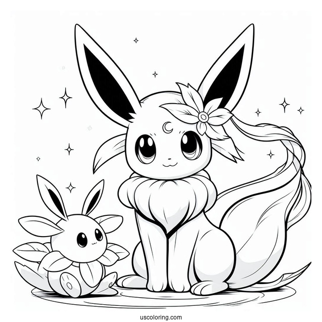 Sylveon Coloring Page Sitting Next To Leafeon