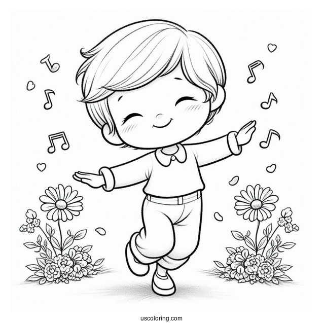 Precious Moments Coloring Page Of Boy Dancing To Song
