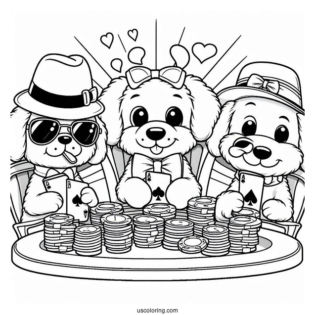 Funny Coloring Page Of Dogs Playing Poker