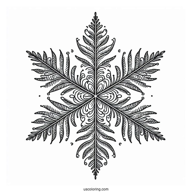 Simple Fernlike Snowflake Coloring Page