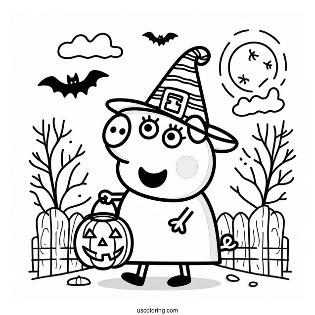 Peppa Pig Halloween Themed Coloring Page
