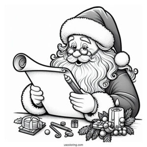 Detailed Santa Reading His List Coloring Sheet