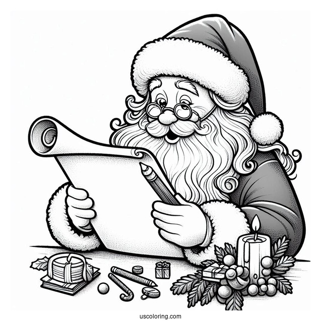 Detailed Santa Reading His List Coloring Sheet