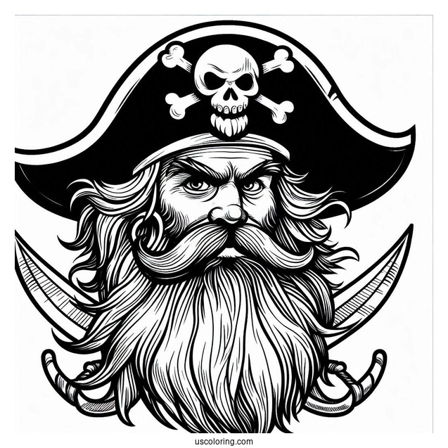 Scary Pirate Coloring Page With Large Hat And Long Beard