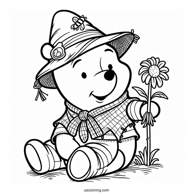 Adorable Winnie The Pooh Dressed As A Scarecrow Coloring Page For Preschoolers