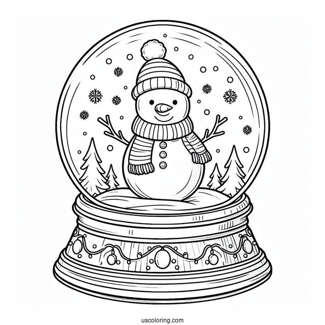 Snowman Shaped Snow Globe Coloring Page