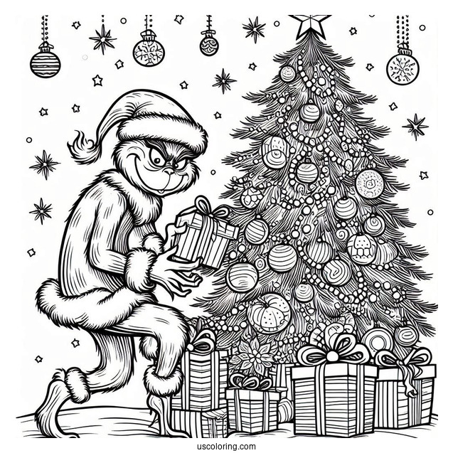 Grinch Stealing Presents And Ornaments From Christmas Tree