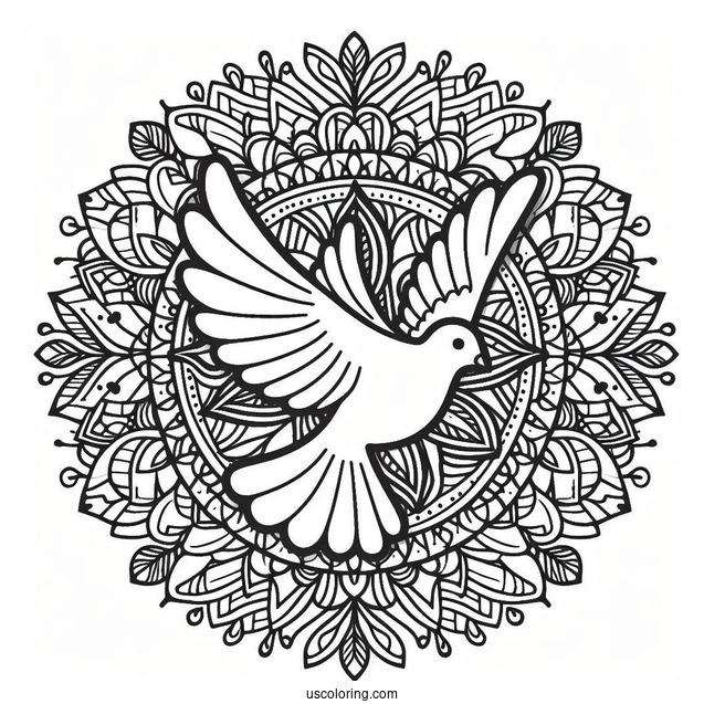 Peace Coloring Page Of Mandala With Dove At The Top