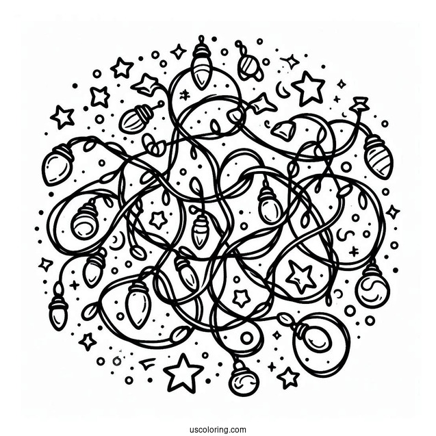 Tangled Christmas Lights With Stars To Color
