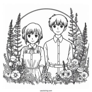 Studio Ghibli Coloring Page of Outline Of Seita And Setsuko From Grave Of The Fireflies