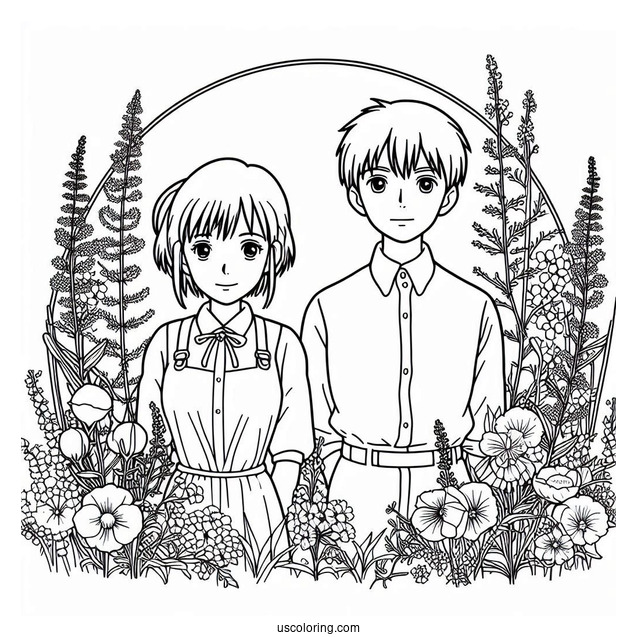 Studio Ghibli Coloring Page of Outline Of Seita And Setsuko From Grave Of The Fireflies