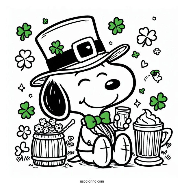 Snoopy Themed St Patrick_s Day Coloring Sheet