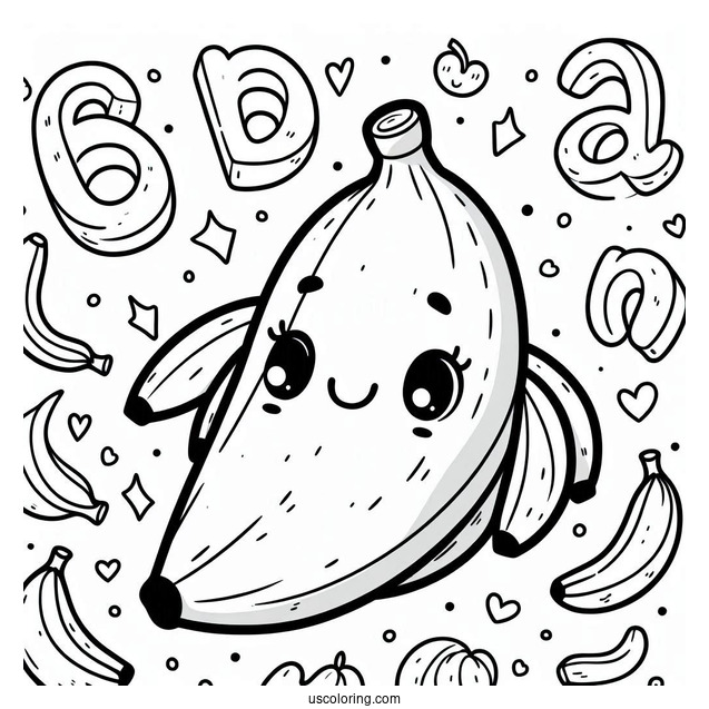 Banana Coloring Page Letters Over A Cute Banana For Preschoolers