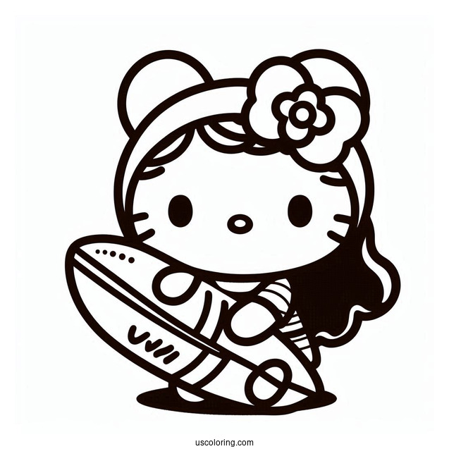 Sanrio Coloring Pages Of Kuromi Holding Surfboard