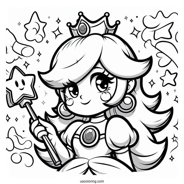 Rosalina Coloring Page Smiling While Holding Star Wand