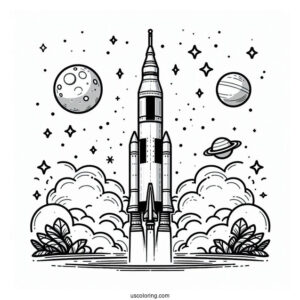 NASA Saturn V Rocket In Space To Color