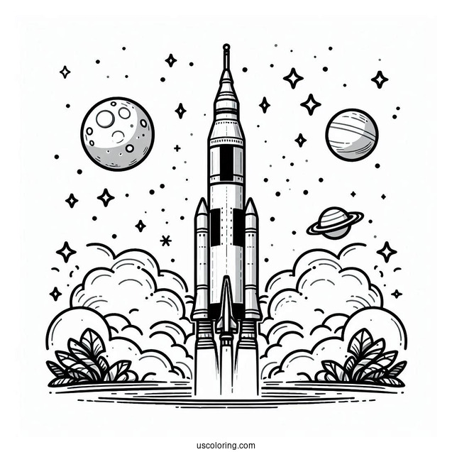 NASA Saturn V Rocket In Space To Color