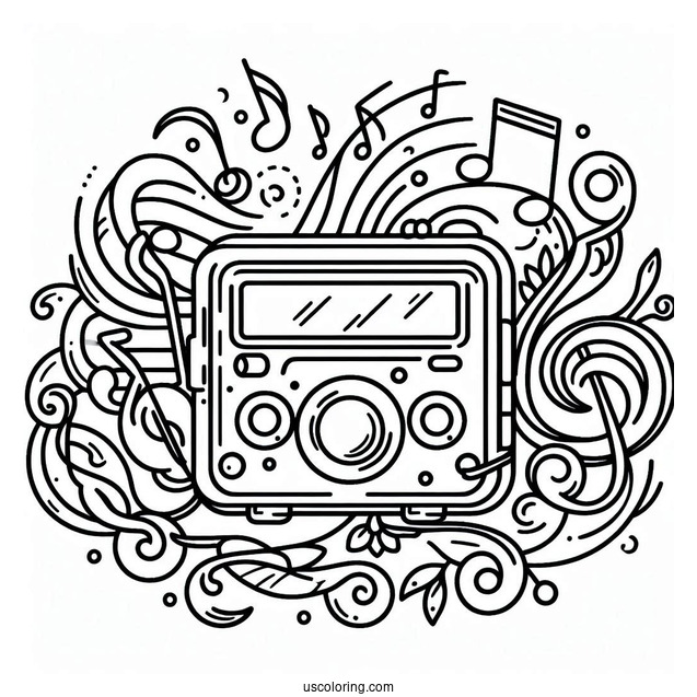 Music Coloring Page Of Simple MP3 Player Outline