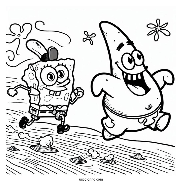 Flying Dutchman Chasing SpongeBob Coloring Page And Patrick Star