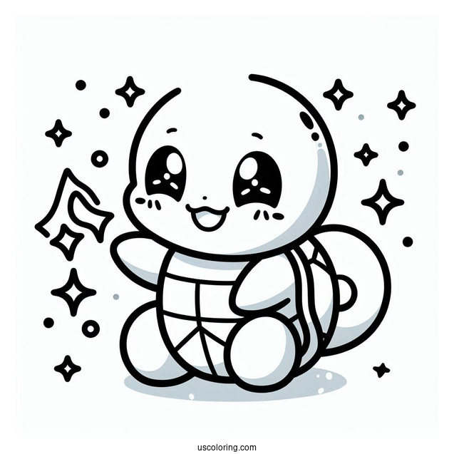 Kawaii Squirtle Coloring Page For Preschoolers