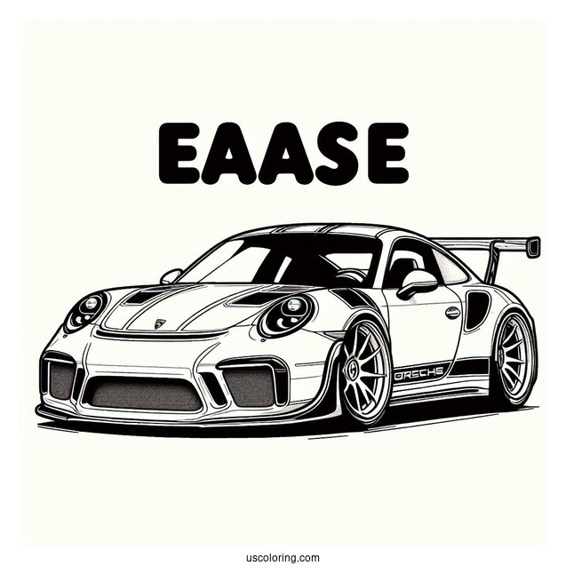 Easy Porsche Coloring Page GT3 RS Outline For Kids