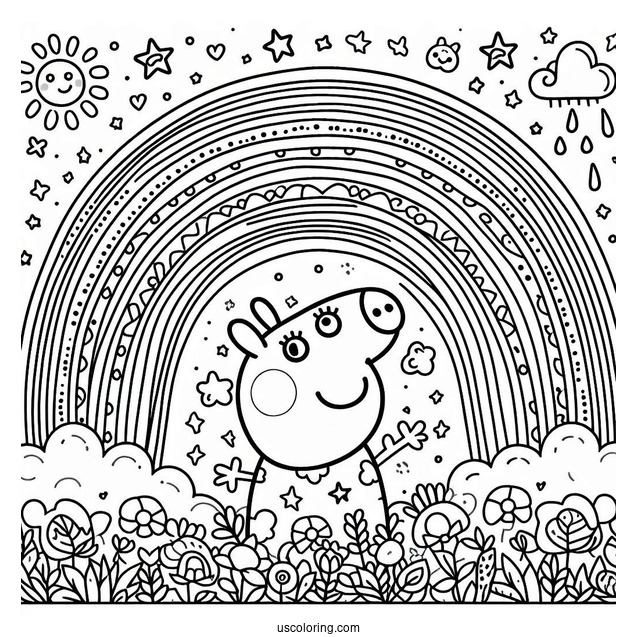 Coloring Page Of Peppa Pig Themed Rainbow