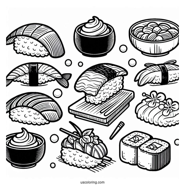 Adorable Nigiri And Temari Sushi Coloring Pages Variety
