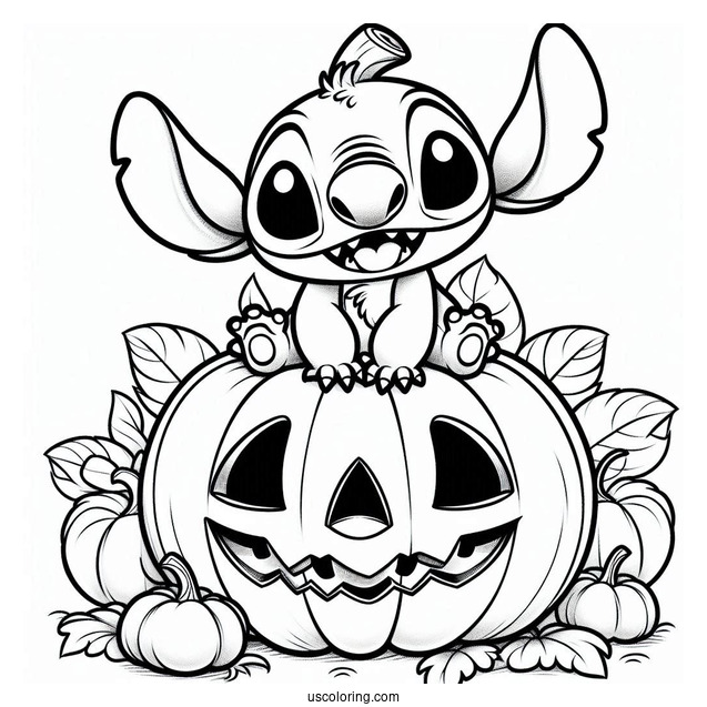 Pumpkin Coloring Page Of Cute Stitch Inside A Jack O Lantern For Kids