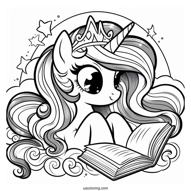 Princess Celestia Coloring Page Reading A Book With Twilight Sparkle