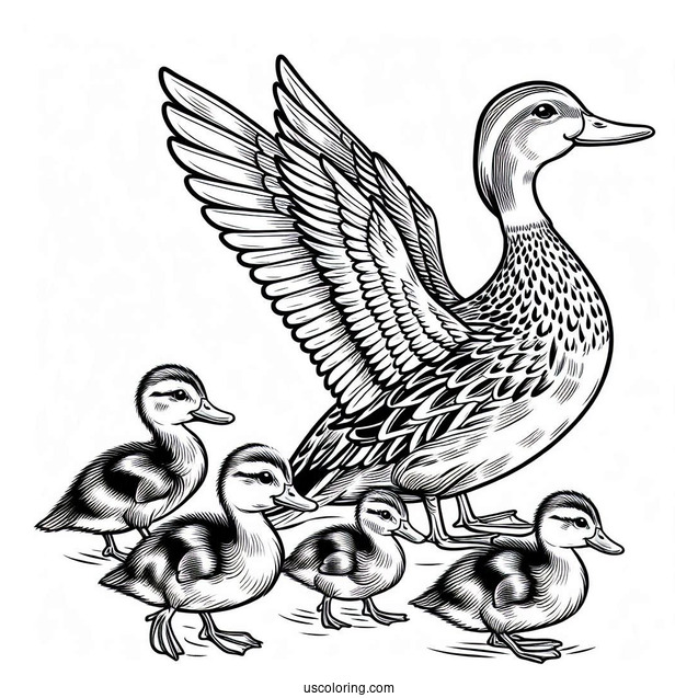 Blue-winged Teal Duck With Ducklings