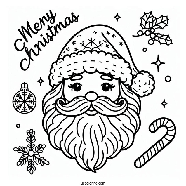 Easy Santa Face To Color With Merry Christmas Text