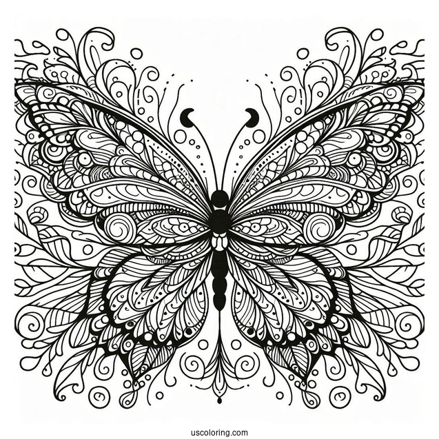 Butterfly Coloring Page Zentangle With Elaborate Wings