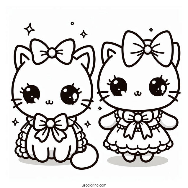 Kawaii Female Cat With Bow Coloring In
