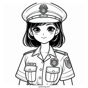 Police Woman In Front Of Police Station To Color