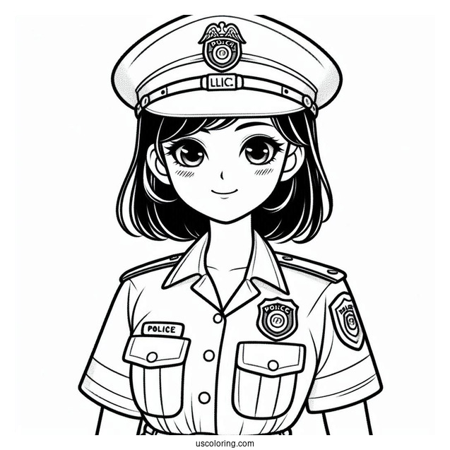 Police Woman In Front Of Police Station To Color