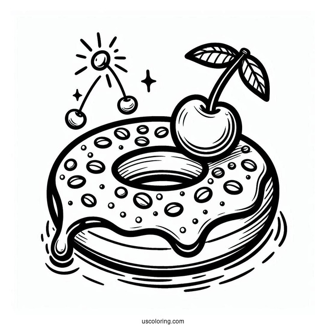Donut Coloring Page With Cherry Lounging In A Floaty