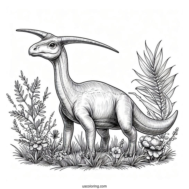 Realistic Parasaurolophus Coloring Page
