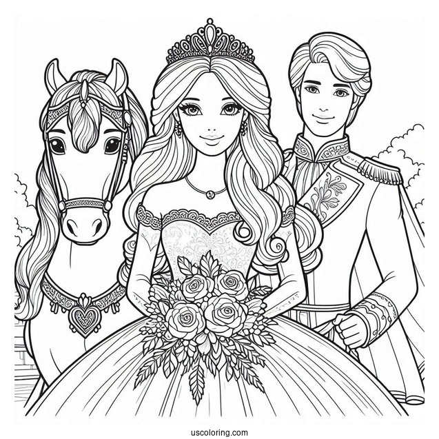 Princess Barbie With Prince And Horse