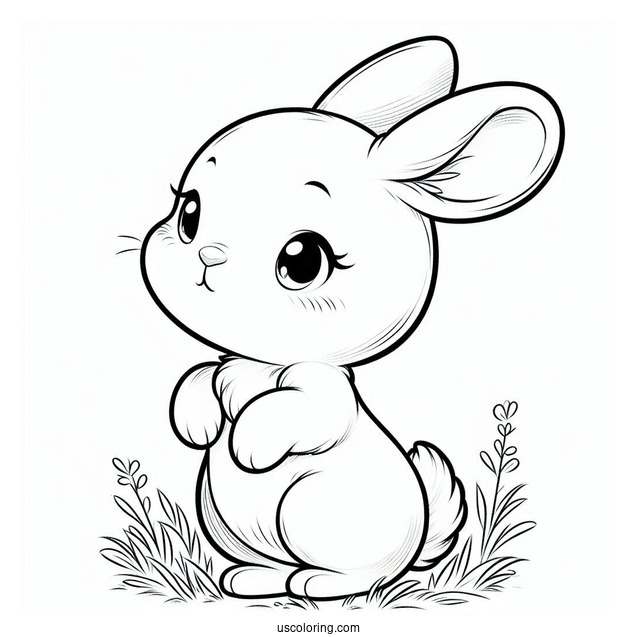 Baby Rabbit Standing In Grass Coloring Page