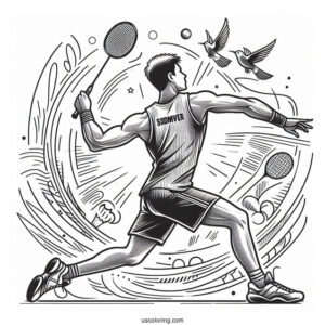 Easy Man Playing Badminton Olympics Coloring Page For Kids