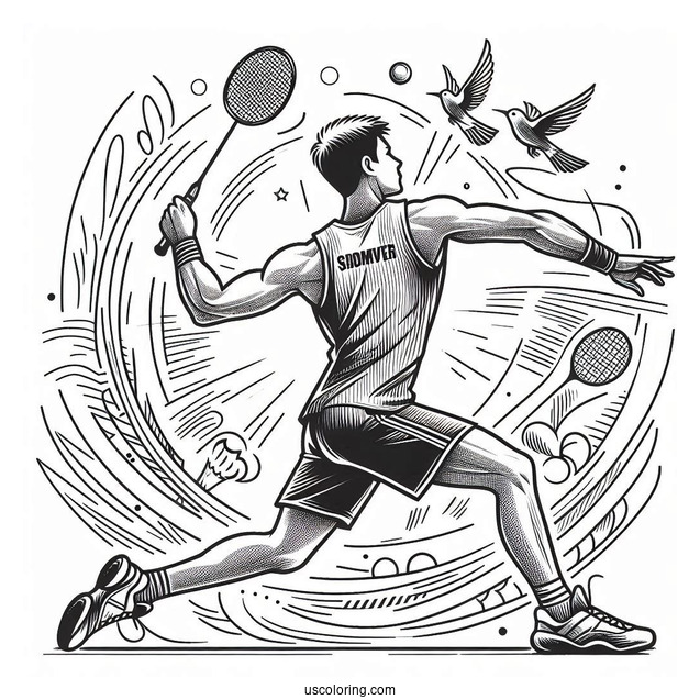 Easy Man Playing Badminton Olympics Coloring Page For Kids
