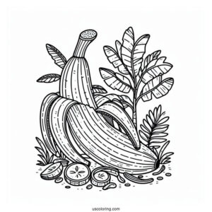 Stitch Peeling A Banana Coloring Page In The Forest