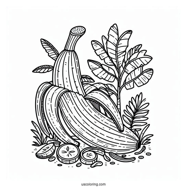 Stitch Peeling A Banana Coloring Page In The Forest