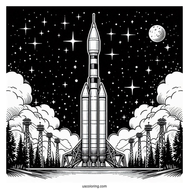 Soyuz Rocket Launching From Pad Coloring PAge